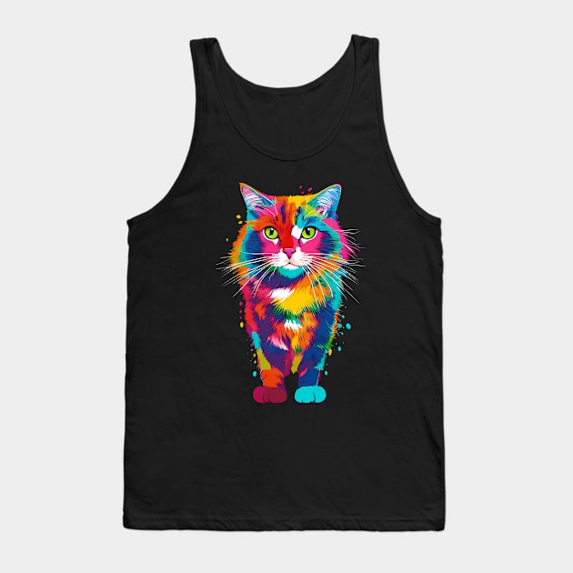 Colorful cat, pop art style neon art Tank Top by Ravenglow